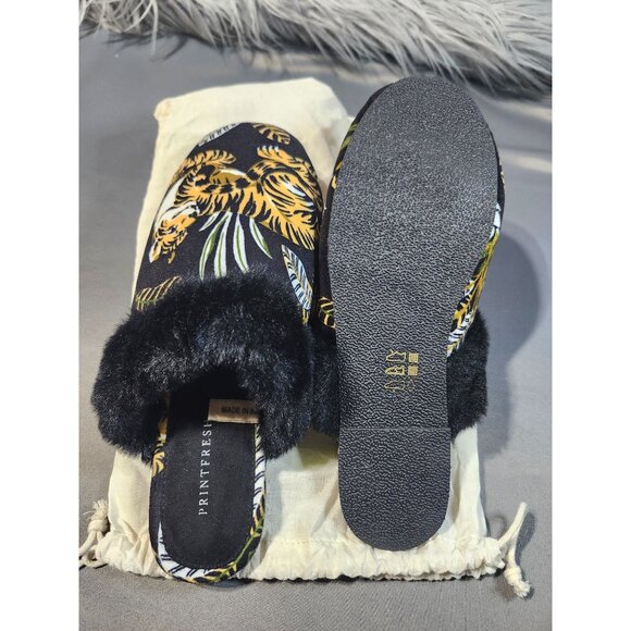WOMENS PRINTFRESH UNTAMED TIGER VELVET FAUX FUR SLIPPERS - SIZE 7 - BLACK/GOLD I - Picture 6 of 6